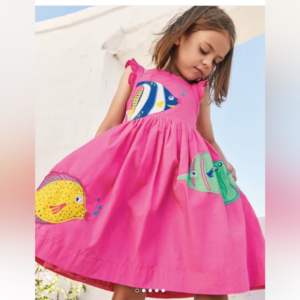 Mini Boden Embellished Fish dress. Tickled pink. Girls 8-9Y